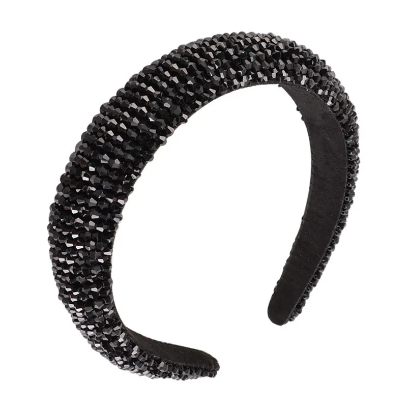 

Luxury Baroque Rhinestone Padded Headband For Women Shiny Full Ab Crystal Wide Thick Hair Hoop
