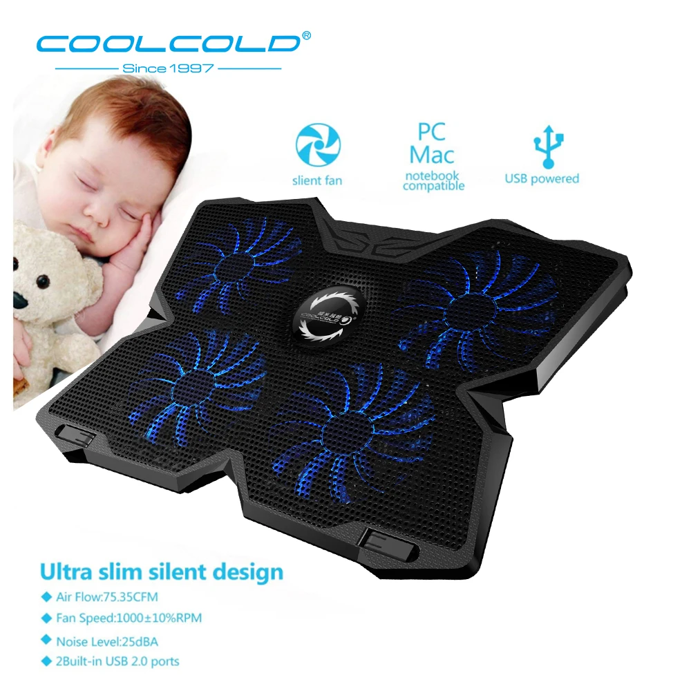 Охлаждающая подставка COOLCOLD для ноутбука 12 дюймов 13 14 15 6 17 с 4 вентиляторами 2 USB