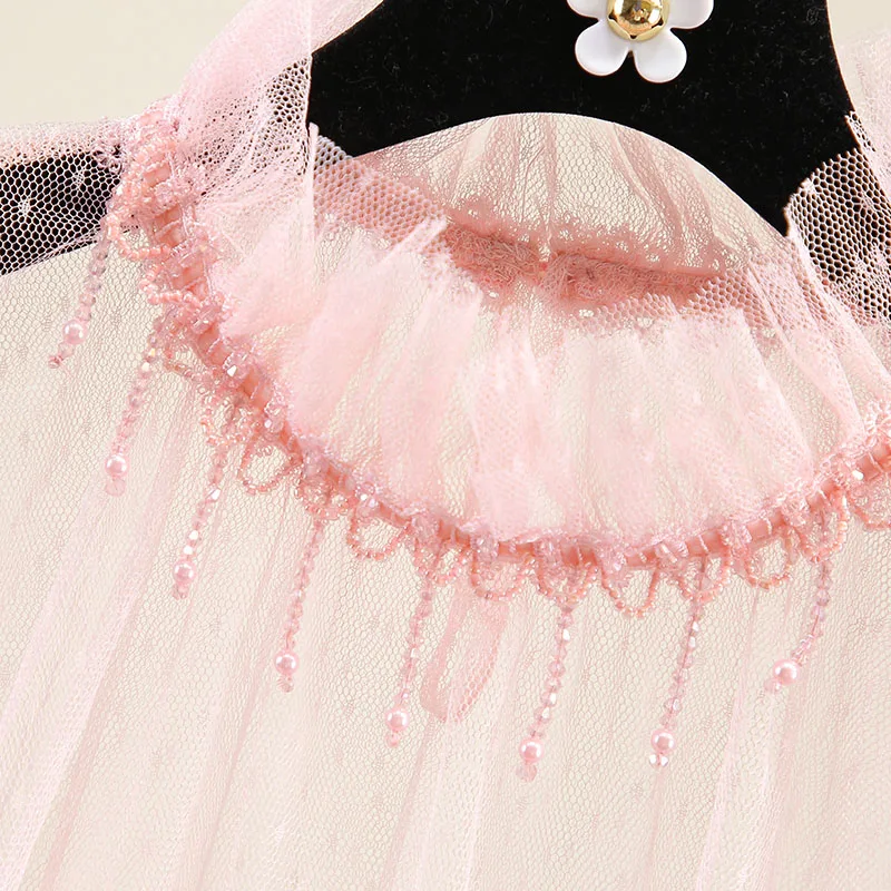 Розовая сетчатая рубашка для женщин 2019 темперамент Фея бисера кисточкой рог