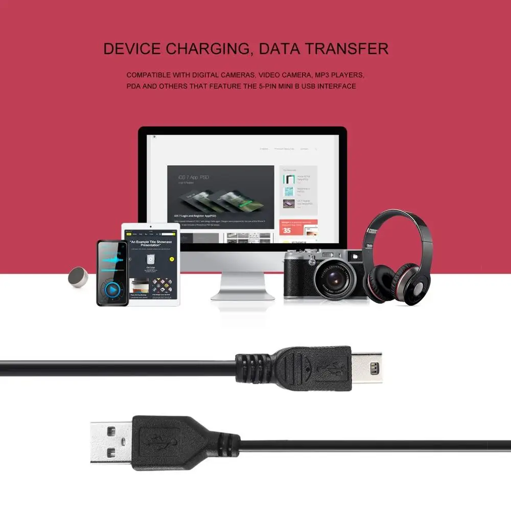 Высоко-Скорость 80 см USB 2 0 Мужской A-Mini B 5-контактный кабель для зарядки цифровых
