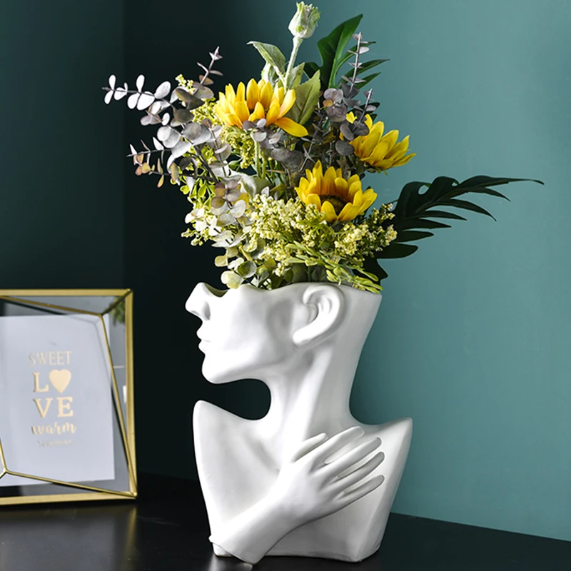 Керамическая ваза в скандинавском стиле с изображением бюста креативный портрет