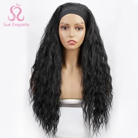 headband wig for black women water wavy wig synthetic body wavy wig scarf wig glueless full wig color black wavy wigs