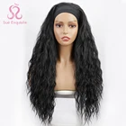 Парик с головной повязкой для черный Для женщин водный волнистый парик Синтетические длинные волнистые парик Манекен для шарфа парика бесклеевой парик Цвет черный волнистые волосы парики