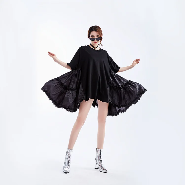 2019 Летние Новые лоскутные рабочие платья с коротким рукавом большой подол