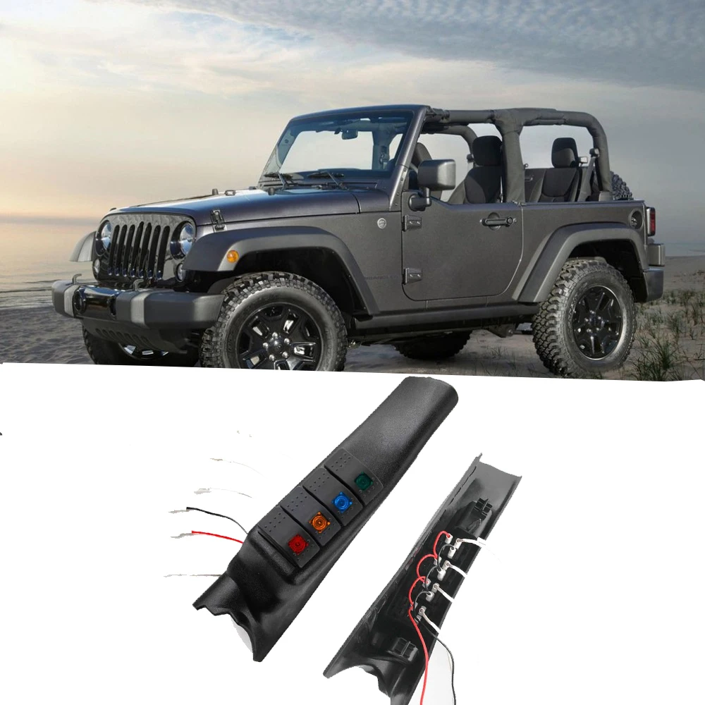 

Car Side A-Pillar Switch Pod Panel 4 Rocker Switches For Jeep Wrangler JK JKU 2011 2012 2013 2014 2015 2016 2017 Switch Panel