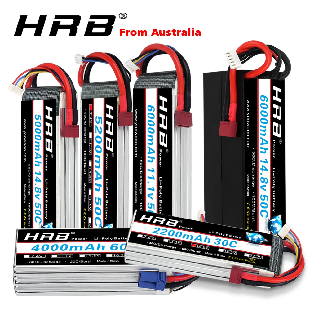 

HRB Lipo Battery 2S 3S 4S 5S 6S 2200mah 4000mah 5000mah 5200 6000mah 7.4V 11.1V 14.8V 18.5V 22.2V RC Parts XT60 T Deans XT90 EC5