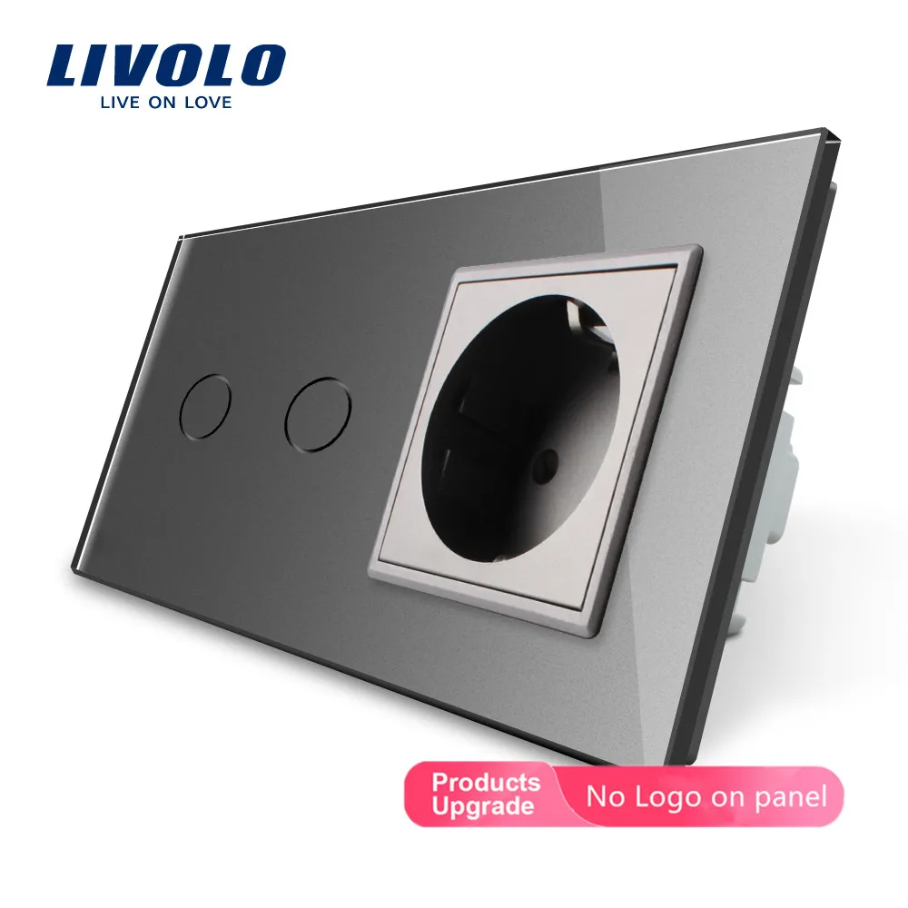 Livolo 16A ЕС стандартная настенная розетка с сенсорным выключателем, AC220~ 250 В, 7 цветов кристальная стеклянная панель, C702-C7C1EU-11, без логотипа
