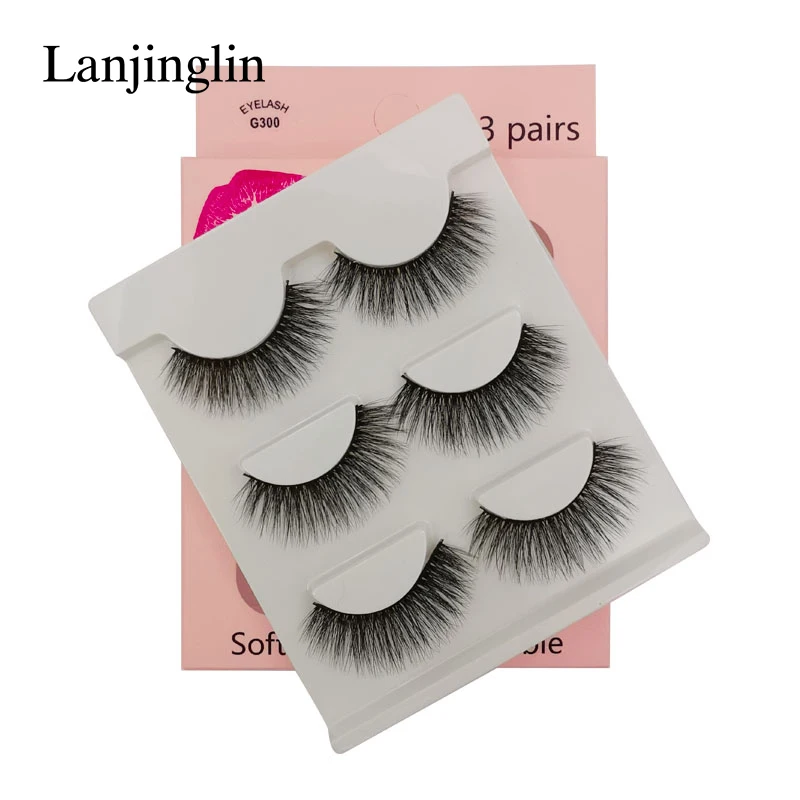 LANJINGLIN 1/3/5 пар 3D из меха норки накладные ресницы натуральные длинные ресницы тонкие Макияж Наращивание ресниц пикантные Поддельные Ресницы cilios