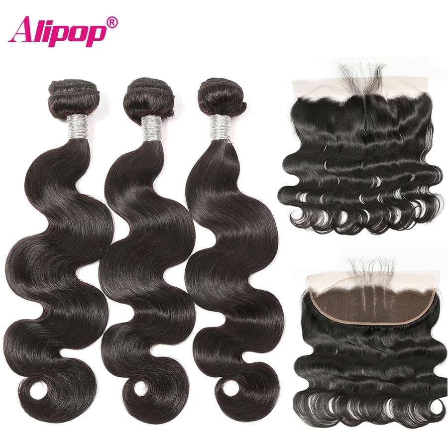 Alipop человеческие волосы 3 пучка Бразильская волна тела с фронтальным закрытием