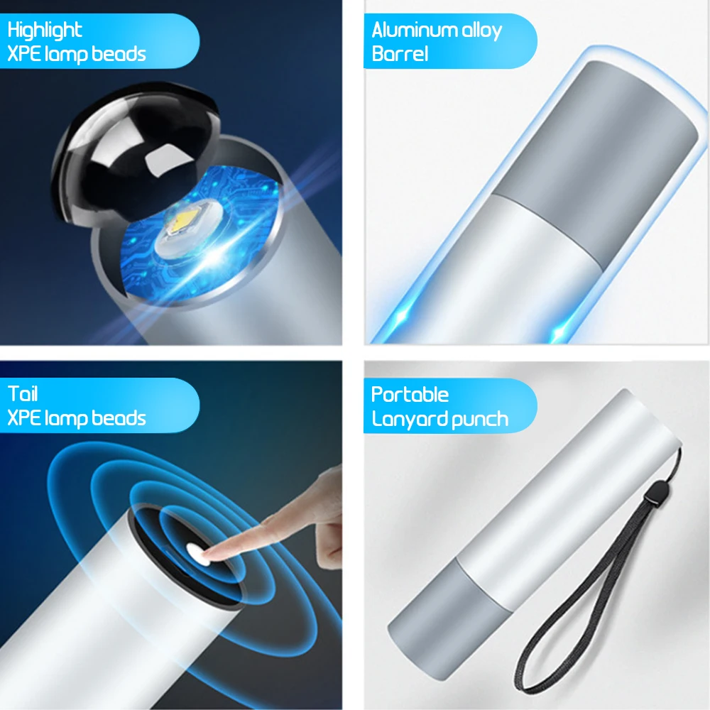 

Flashlight USB Rechargeable Aluminum Alloy Portable Durable IPX6 LED