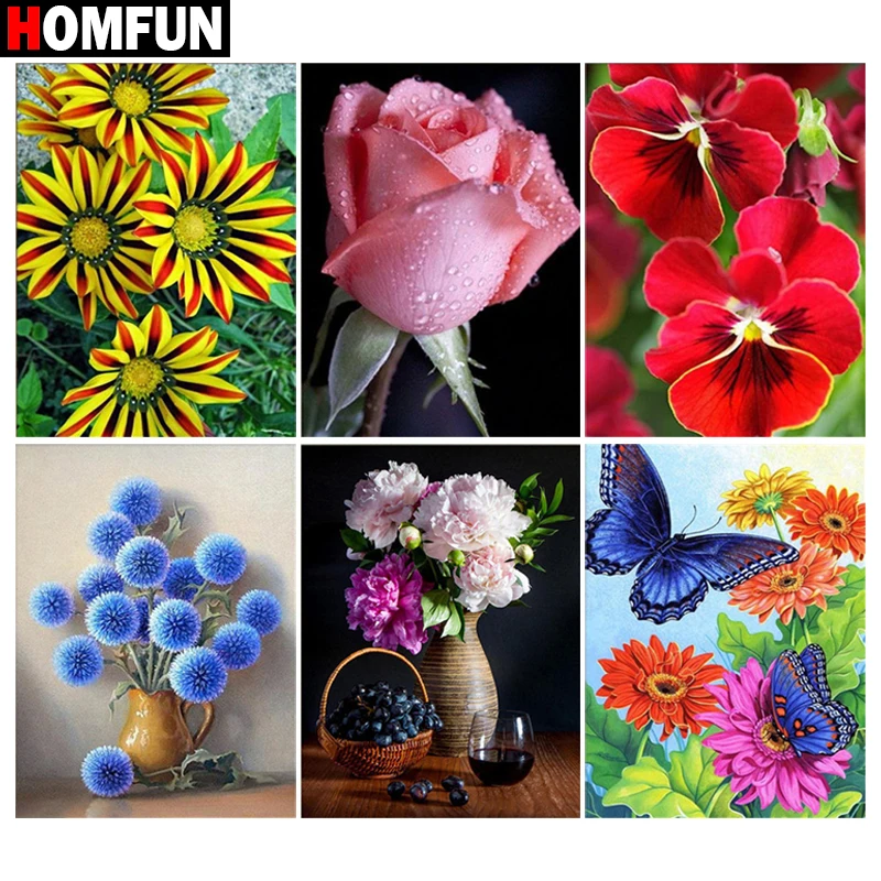 Картина Стразы HOMFUN алмазная 3D вышивка Цветочный пейзаж с декором для творчества