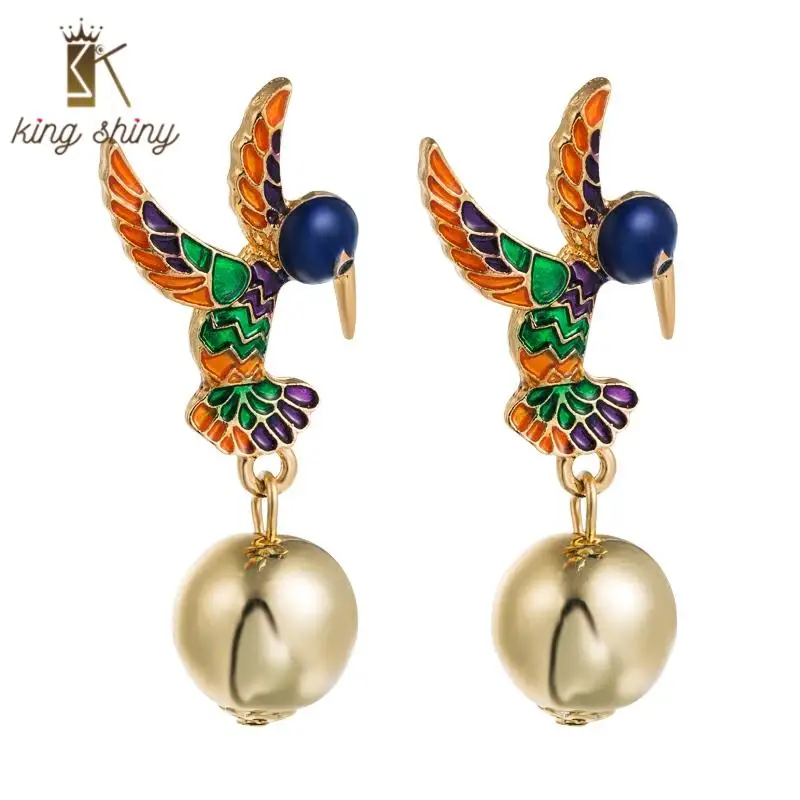 

2020 Za Novelty Enameled Bird Statement Dangle Earring for Woman Vintage Colorful Dropping Oil Woman Banquet Jewelry Accessories