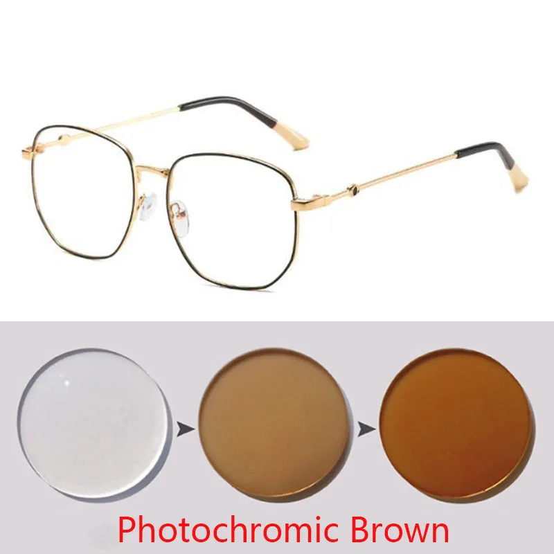 Anti Blue Light Metal Glasses Women Big Frame Spectacles Photochromic Eyeglasses Prescription 0 -0.5 -1.0 -1.5 -2.0 To -6.0 | Аксессуары