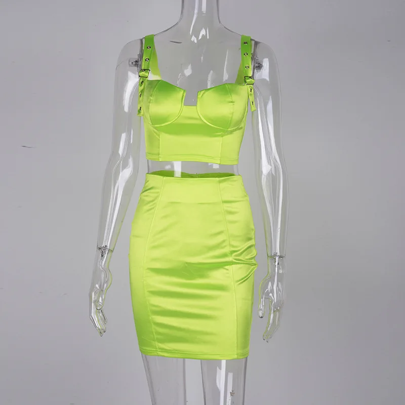 Женский неоновый комплект из двух предметов сексуальный укороченный топ и