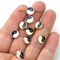 6pcs silver plated enamel yin yang spacer beads for jewelry making bracelet accessories diy handmade craft 10mm