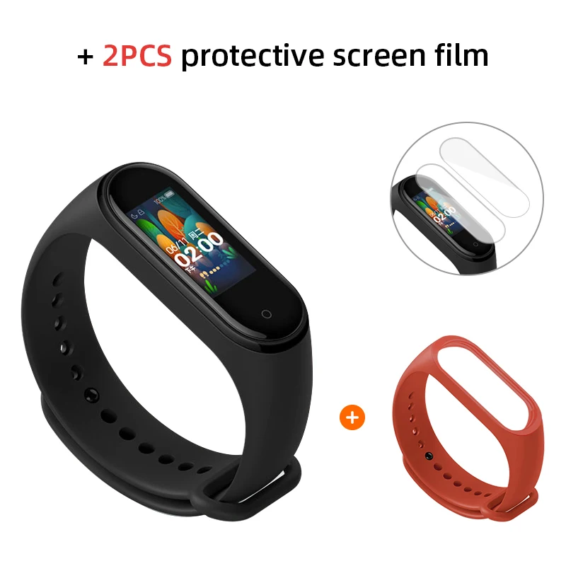 Add Red n 2PCS Глобальная версия, Xiaomi Mi, 4 Смарт-часы, пульсометр, фитнес-трекер, браслет, цветной дисплей, смарт-браслет, 135 мАч - Цвет: Add Red n 2PCS