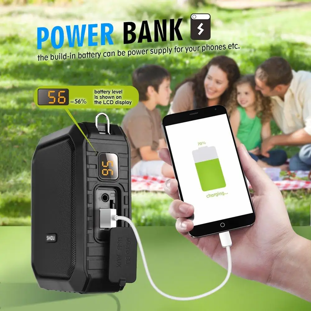 Высокое качество банк мощности громкоговоритель 18 Вт IPX5 Водонепроницаемый TF AUX