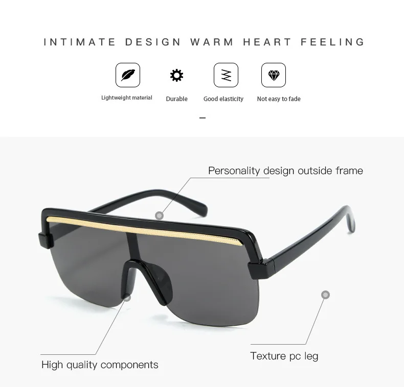 Unisex Retro Oversized Flat Top Sunglasses Women Brand Designer Square Mask Sun Glasses For Female Male Half Frame Shades UV400