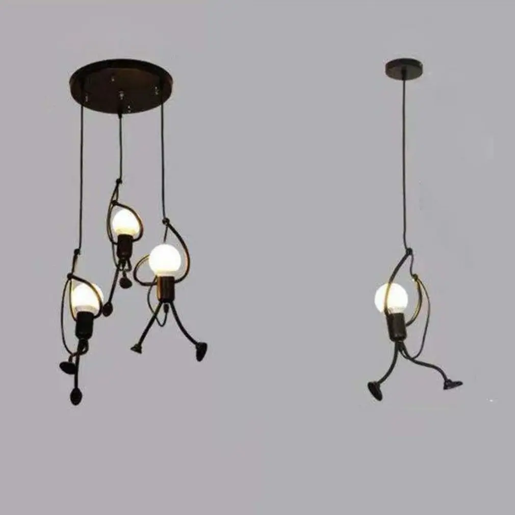 

Iron Little Man Chandelier Cartoon Doll Chandelier Swing Villain Chandelier Led Ceiling Lamp Home Living Room Decoration