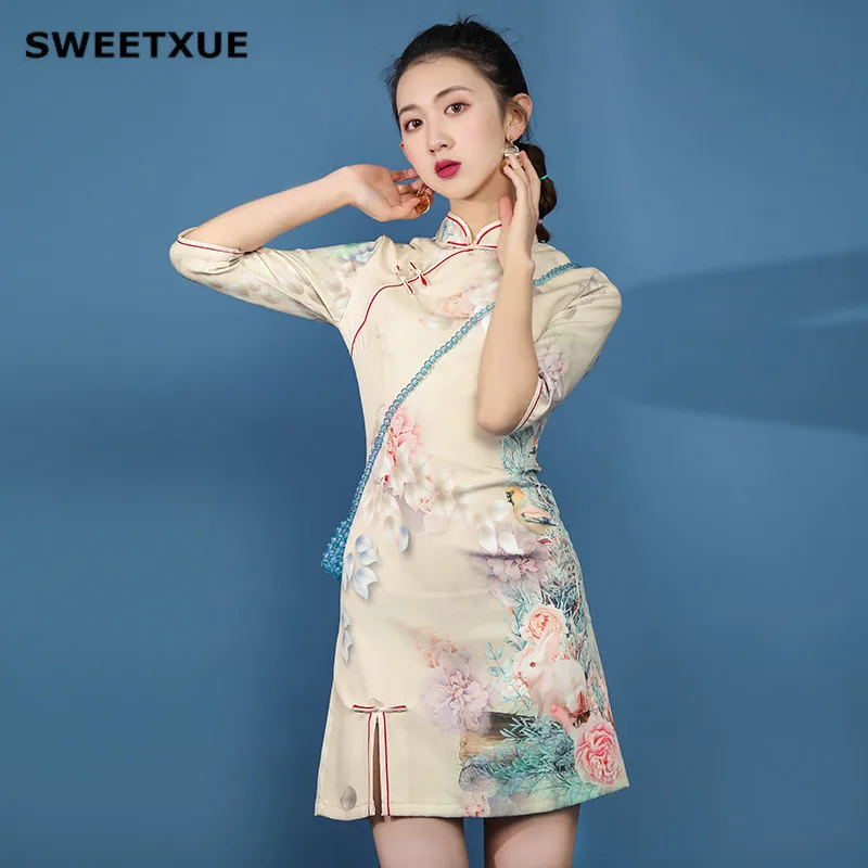 Женское винтажное китайское платье Cheongsam SWEETXUE повседневное и элегантное