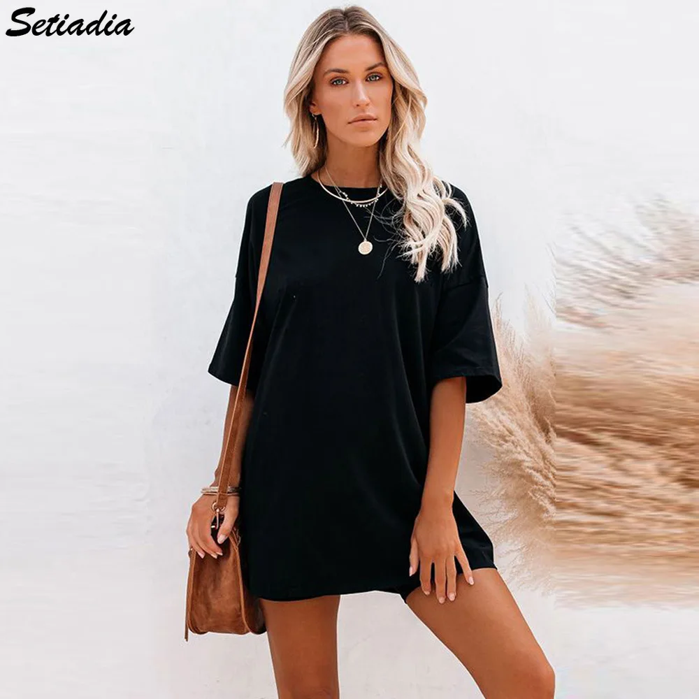 

New Summer Women Tshirts Solid color short sleeves aesthetic Long clothes Loose Tops For Fashion Women's Sundress Clothing 2021