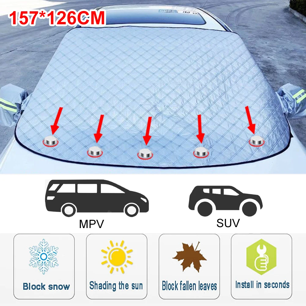

Car Windshield Cover 4-Layer Magnetic Sun Shade Snow Frost Ice Cover Protector with Reflective Strip for Car SUV MPV