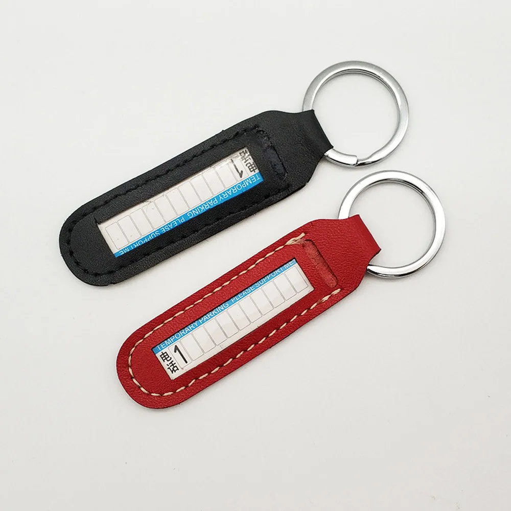 Leather Anti-lost Phone Number Plate Car Keychain Pendant Auto Vehicle Card Keyring Key Chain Interior |