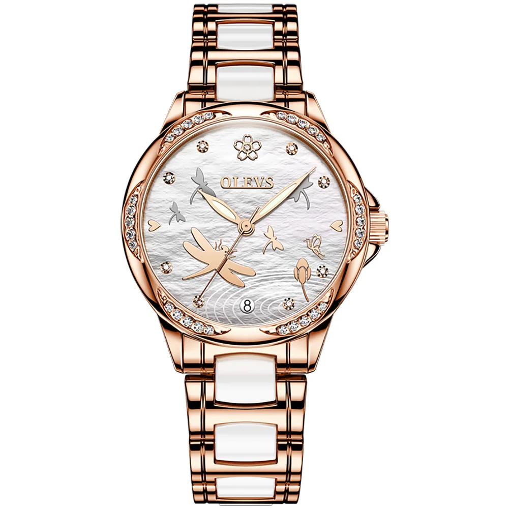 

Fashion Dragonfly Ceramic Ladies Watch Automatic Mechanical Women Watches Luxury Brand Waterproof Rose Gold Casual Wristwatches