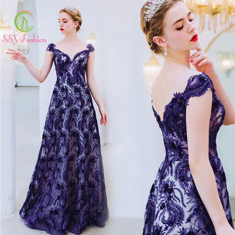 SSYfashion темно синее длинное вечернее платье с v образным вырезом без рукавов длиной