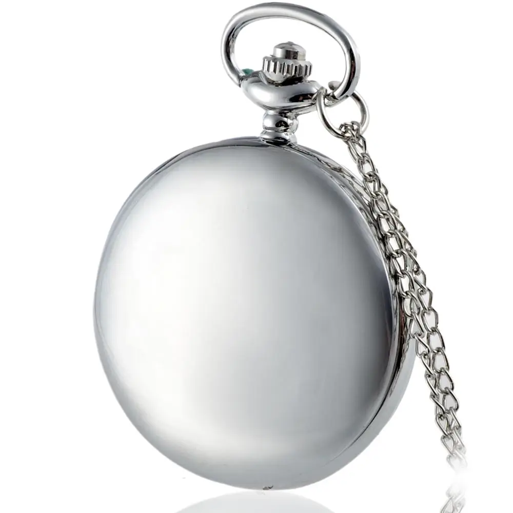 

Classic Silver Smooth Steampunk Pocket Watch Men With Fob Necklace Chain Fashion Quartz Watch Mens Womens Gift reloj de bolsillo