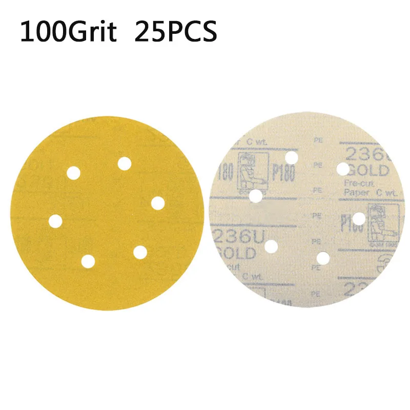 25pcs 15cm Sandpapers 6 Hole Hook And Loop Dry Sanding Disc Sandpaper For Car Metal Polishing Accessories | Инструменты