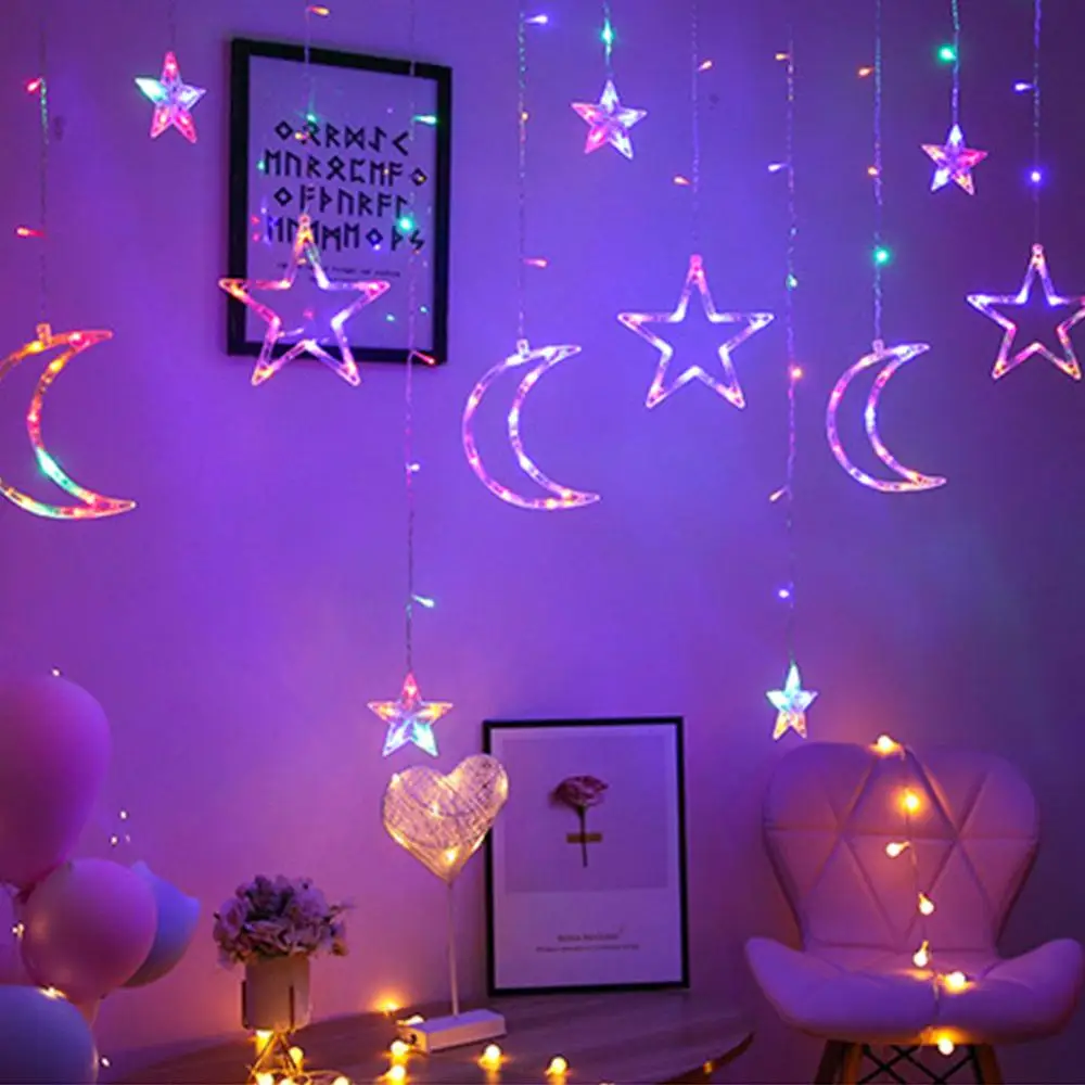 Colorful Star Moon Светодиодный строка светильник s в звездочку и Шторы светильник феи, на свадьбу, день рождения, Рождество, светильник ing внутренней отделки светильник 220V IP44 - Испускаемый цвет: Colorful Star Moon
