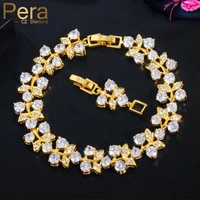 pera classic bridal jewelry yellow gold leaf shape cubic zirconia bracelets clear cz bangle for women party gift b174