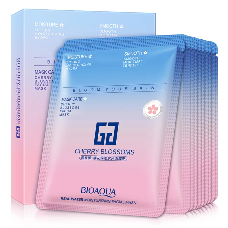 

Bioaqua 10Pcs Cherry Blossoms Face Masks Nourishing Whitening Anti Aging Wrinkle Shrink Pore Skin Care Wrapped Facial Mask