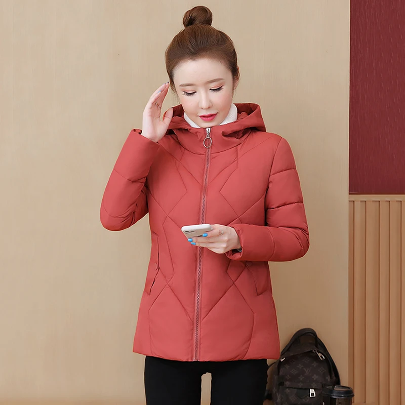 

Cotton-Padded Clothing Women's 2021 New Winter Women Coat Slim Cotton Coat Female Short Zipper Hooded Outwear Ladies Hiver Coat