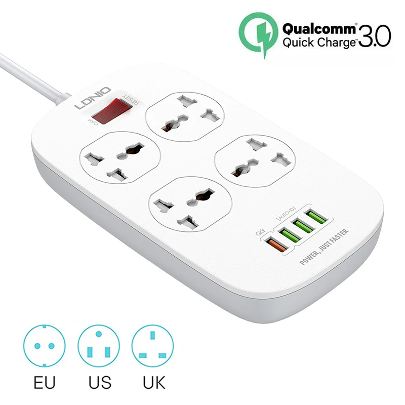 ЕС/Великобритания/США Универсальный Quick Charge 3 0 силовая полоса Защита от