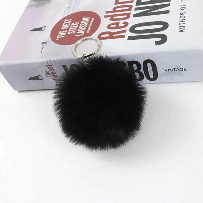 Лидер продаж пушистые шарики из кроличьего меха 8 см 29 цветов брелок черного