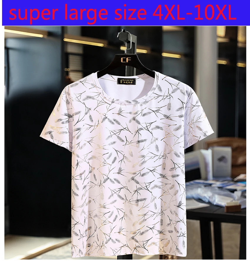 

New Summer Men Super Large Short Sleeve Ice Silk Fashionable Printing Round Neck Casual Knitted Plus Size 4XL5XL-7XL8XL9XL10XL
