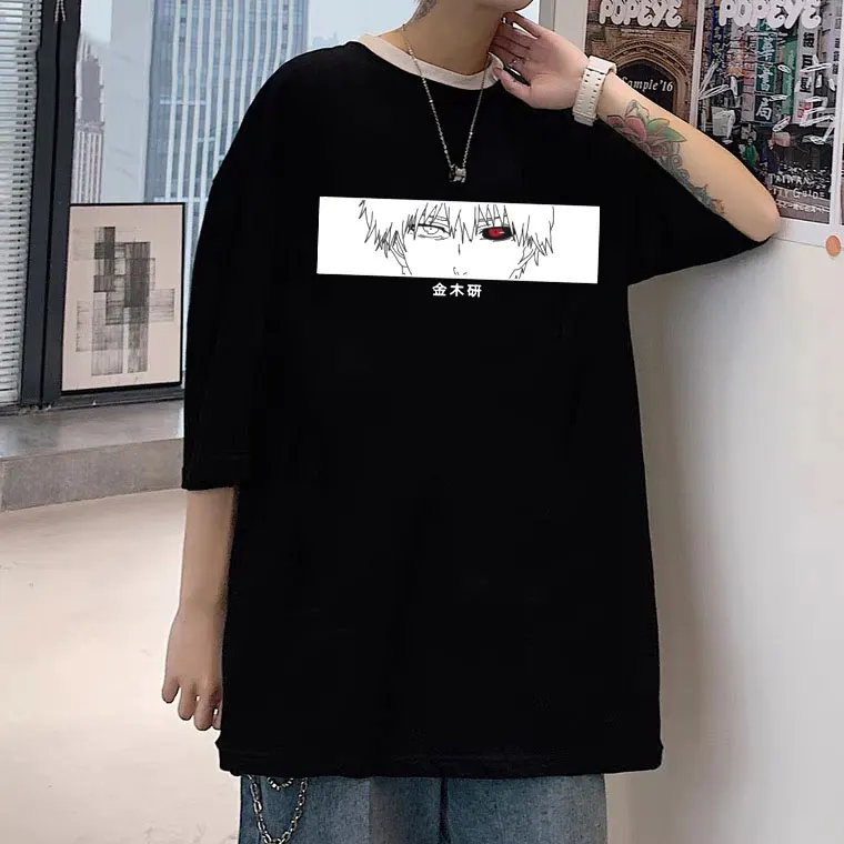 

Japan Anime Tokyo Ghoul Eyes Kaneki Ken Cartoon Print T-shirt Mens Loose Cotton T Shirts Women Fashion Casual Tee Short Sleeve