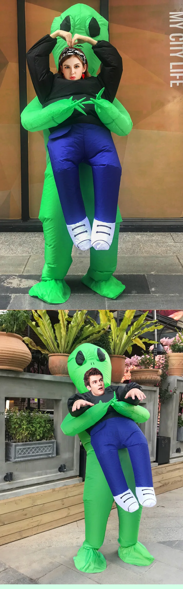 Надувной зеленый инопланетный костюм для взрослых и детей Забавный вечеринки