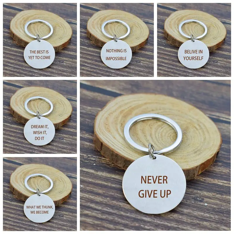 

Inspirational Saying Engraved Metal Keychain " Never Give Up " Lettering Keychain Inspirational Christmas Gifts for Men Women