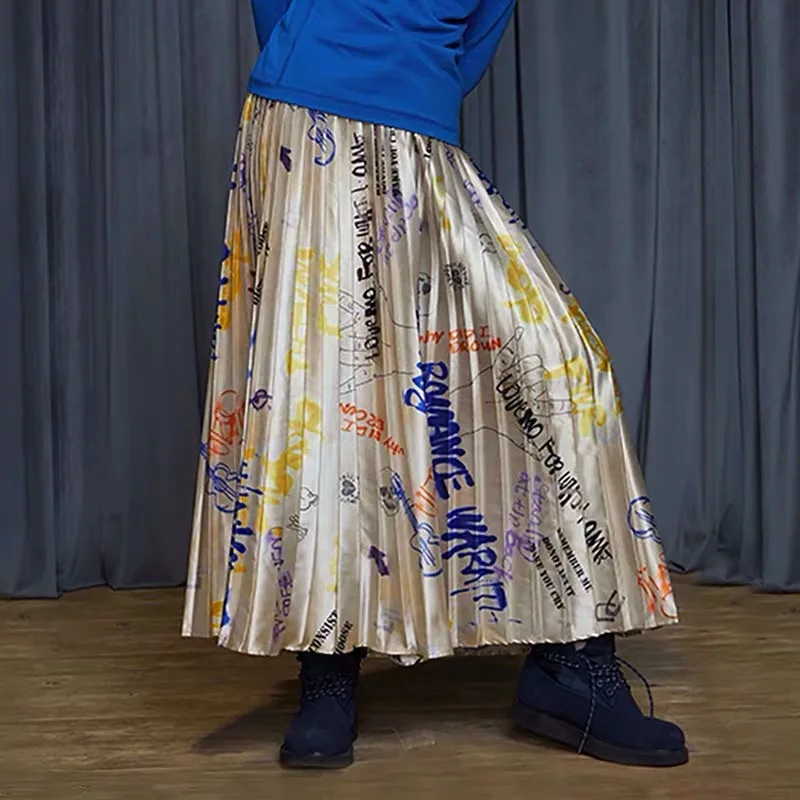 

IRINACH32 осень зима 2019 Новая коллекция граффити печати длинные женские плиссированные юбки