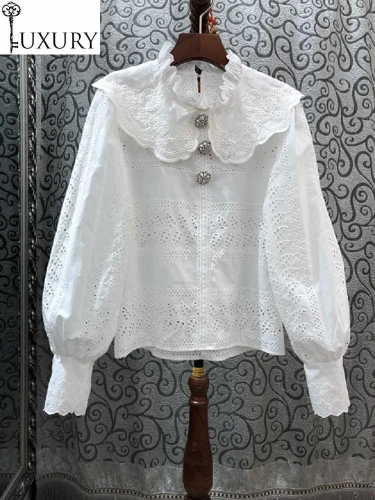 Весна-лето 2020 белые рубашки из 100% хлопка женская блузка с вышивкой и оборками на