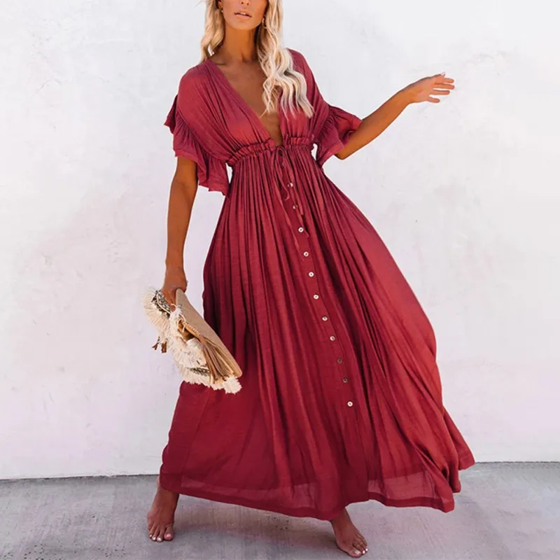 

Women's Solid Color V-neck Lace Dress