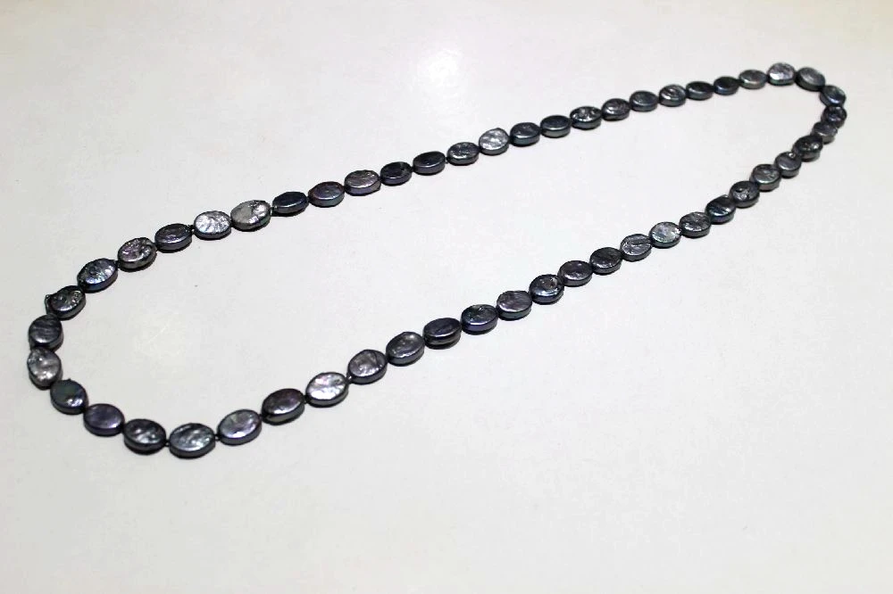 

Black Fresh warte pearl necklace oval Sweater necklace11x14mm31INCH