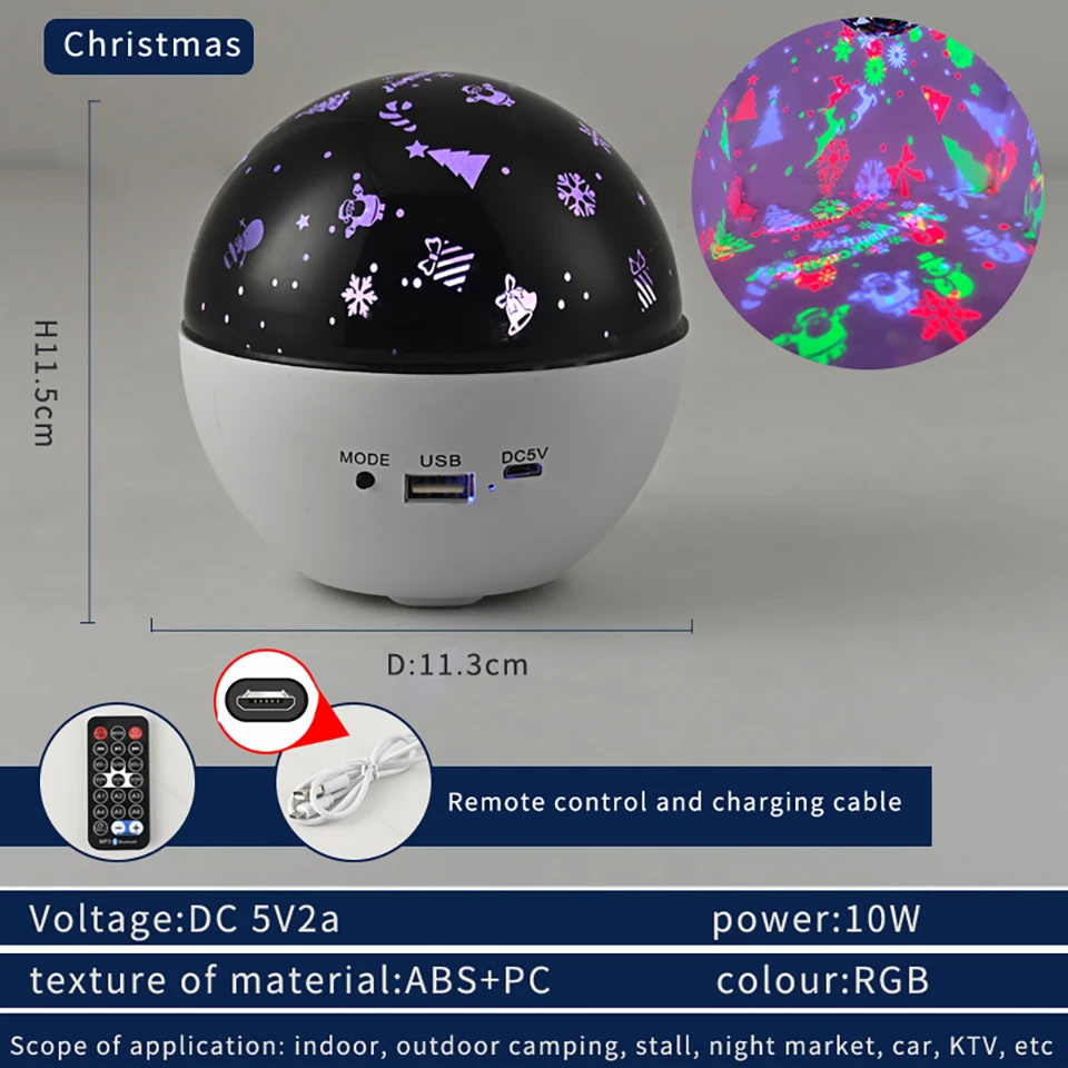 

Night Light Starry Sky Projector Lamp Rechargeable LED Star Music Player Remote Rotating Bluetooth Bedside Lamp Gifts Kids Adult