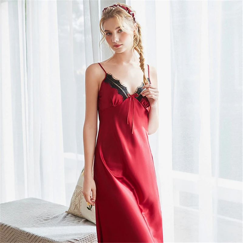 

Sling nightdress home clothes wholesale bathrobe summer long sexy charming nightdress wine red пижама