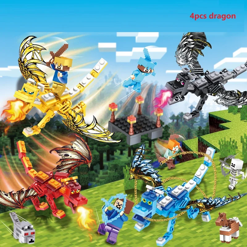 Конструктор четыре великих дракона Minecraft игрушки Стив экшн-фигурки совместимые с