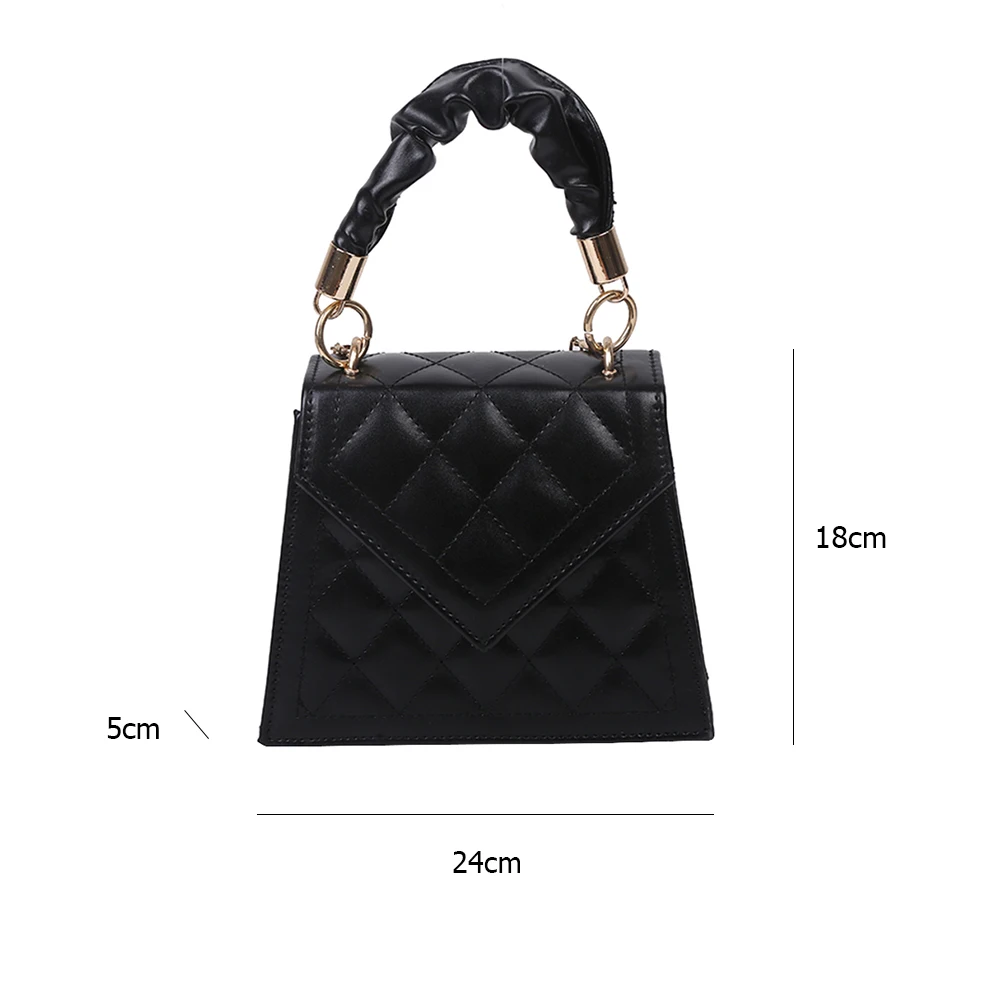 

Fashion Lattice Pattern PU Crossbody Handbag Women Pleated Handle Solid Color Shoulder Chain Totes Purse Female Top-Handle Bag