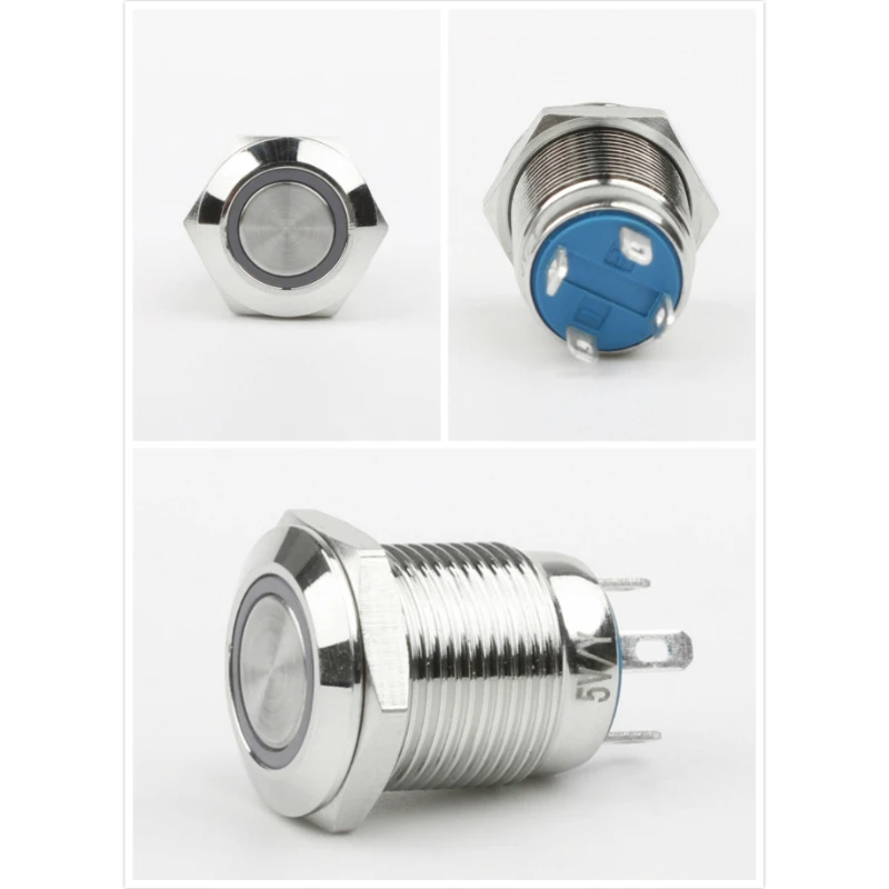 12mm Metal Push Button Switch Ring Power LED Waterproof 3-6V 12V 24V 110V 220V Self-reset Momentary/Locking for Car Auto Engine
